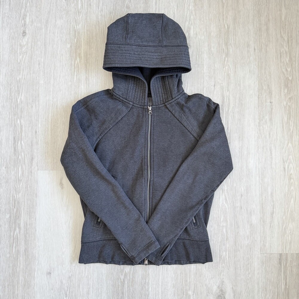 Lululemon Scuba Hoodie II Full-Zip Heathered Charcoal Grey 6 Women Pleated RARE